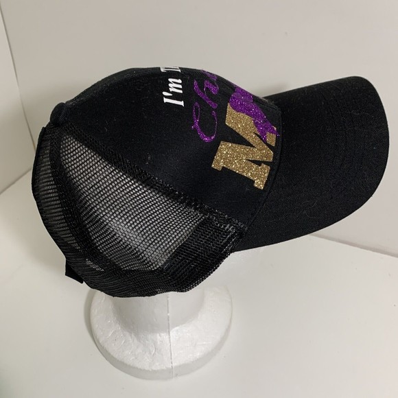 I'm that Cheer Mom Glitter Black Trucker Adjustable Strap Back Ponytail Hat Cap - Picture 4 of 11